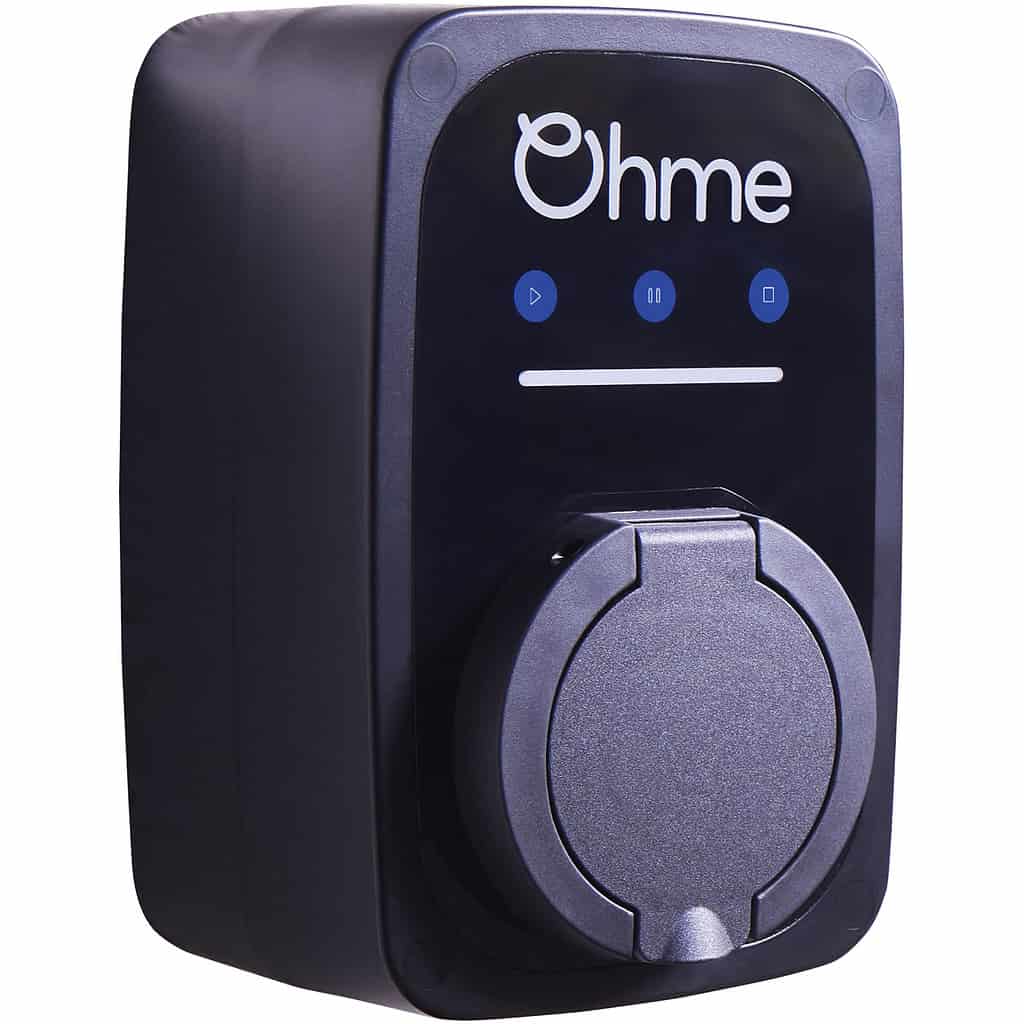 OHME EPOD: 7.4kW, SINGLE PHASE, UNTETHERED side view socket charger