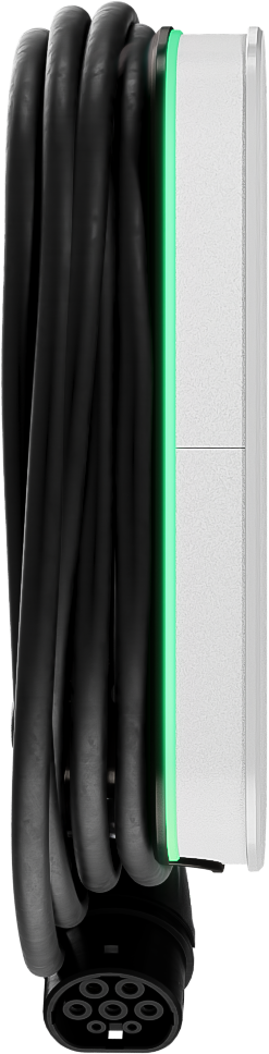 HYPERVOLT HOME 3.0 - 7.4kW EV CHARGER, TYPE 2, TETHERED LEAD- white profile view