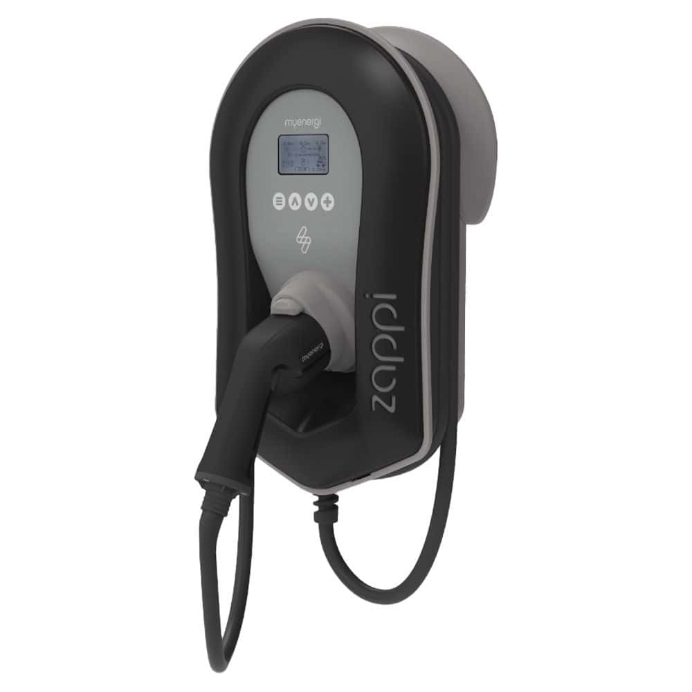 My energi Zappi tethered 7kw ev charger in black side view